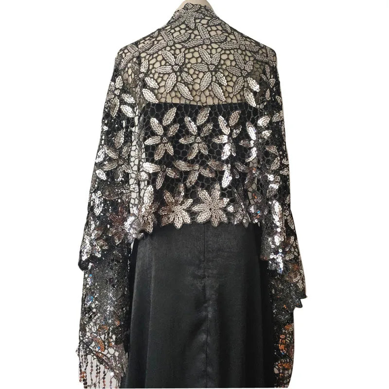 Elegant Sequin Glitter Evening Shawl – Bridal & Bridesmaid Wedding Wrap with Tassels