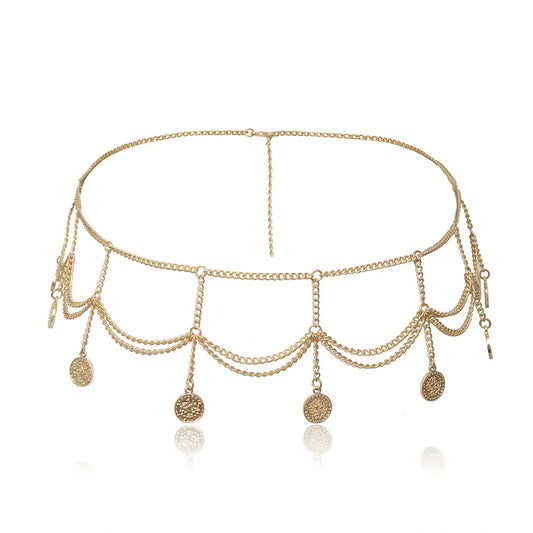Boho Gold Coin Waist Chain – Multi-Layer Body Jewelry Belt for Women