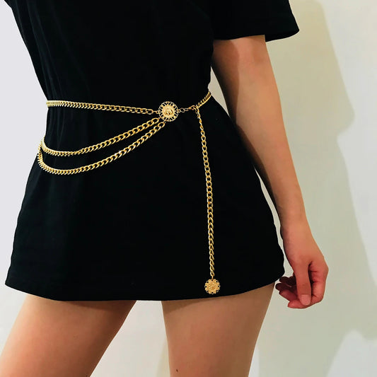 PuRui Gold Multi-Layer Waist Chain – Hip-Hop Belly Belt for Women