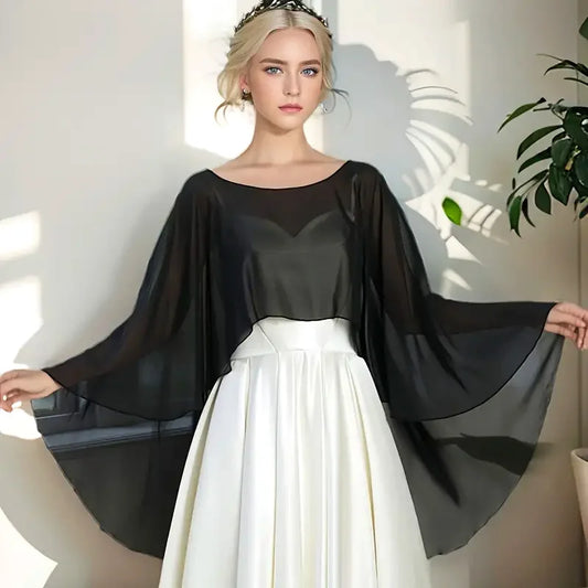 Elegant Women’s Chiffon Capes – Solid Color Dress Cover-Up & Bridal Shawl for Weddings