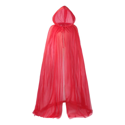 Women’s Mesh Gauze Poncho Cape – Elegant Hooded Costume for Halloween & Stage Performances