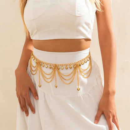 Multilayer Butterfly & Heart Pendant Waist Chain for Women – Summer Bikini & Body Jewelry