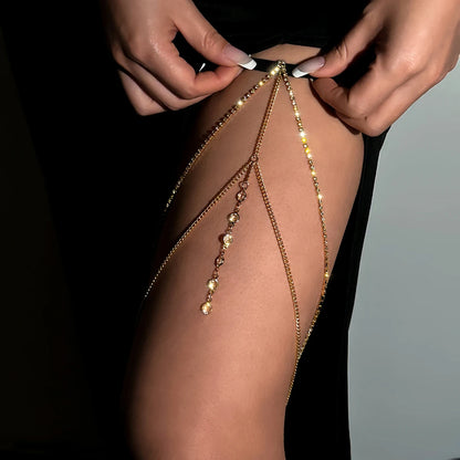 Boho Crystal Tassel Thigh Chain – Sexy Adjustable Leg Harness Jewelry for Women