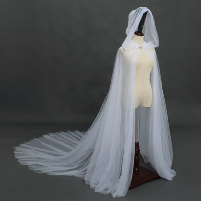 Women’s Mesh Gauze Poncho Cape – Elegant Hooded Costume for Halloween & Stage Performances