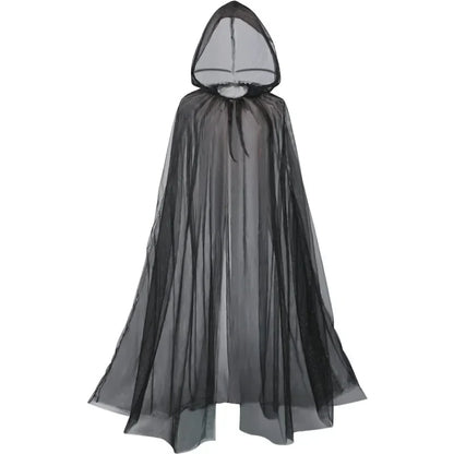 Women’s Mesh Gauze Poncho Cape – Elegant Hooded Costume for Halloween & Stage Performances