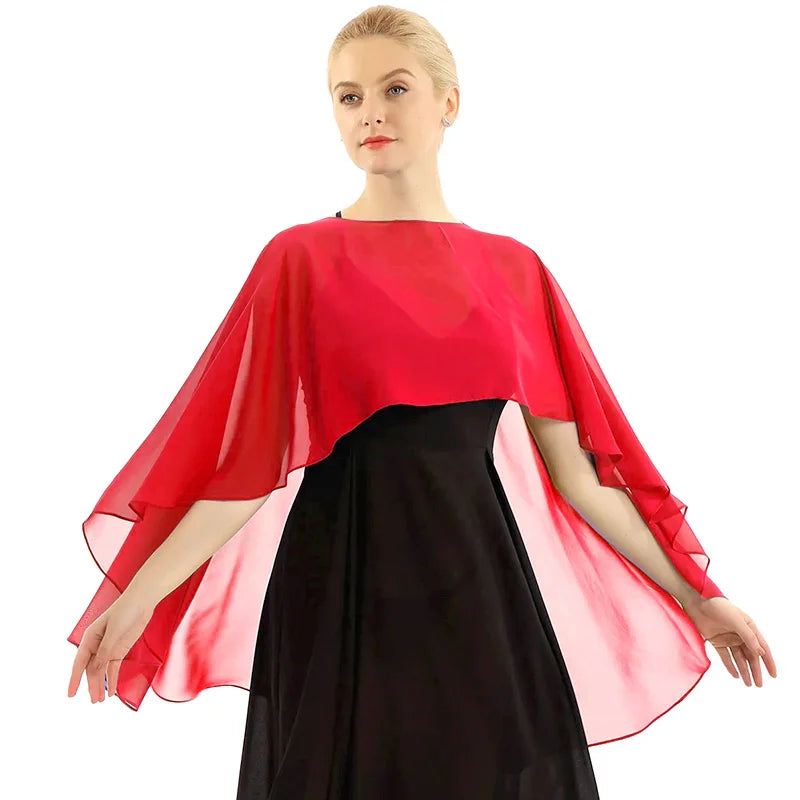 Elegant Women’s Chiffon Capes – Solid Color Dress Cover-Up & Bridal Shawl for Weddings
