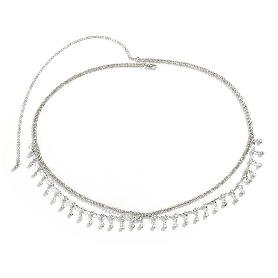 Y2K Rhinestone Star Belly Chain – Tassel Waist Jewelry for Women & Raves