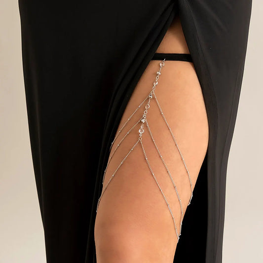 Boho Crystal Tassel Thigh Chain – Adjustable Elastic Leg Jewelry for Women