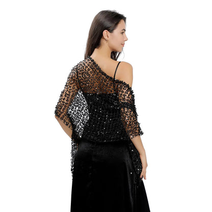 Glitter Sequins Bridal Cape – Wedding Shawl Cover-Up for Women’s Evening Dresses & Parties