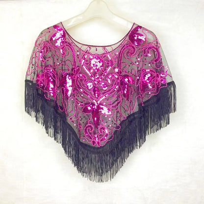 Vintage Sequin Fringe Capelet – Beaded Shawl Wrap for Women Party & Dinner