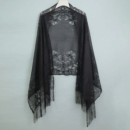 Vintage Tassel Patchwork V-Neck Cardigan – Women’s Shawl, Capelet, and Fringed Scarf