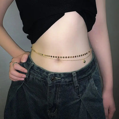 Double Layer Beaded Waist Chain – Minimalist Belly Belt Jewelry for Women