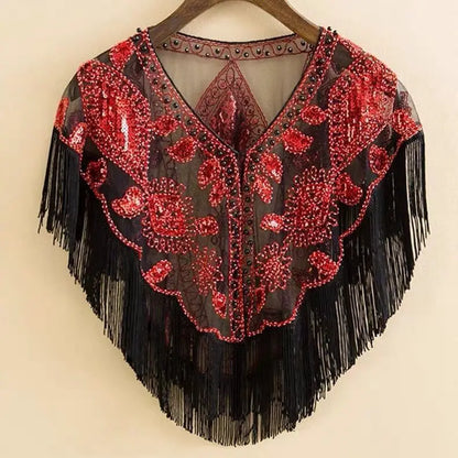 Vintage Sequin Fringe Capelet – Beaded Shawl Wrap for Women Party & Dinner