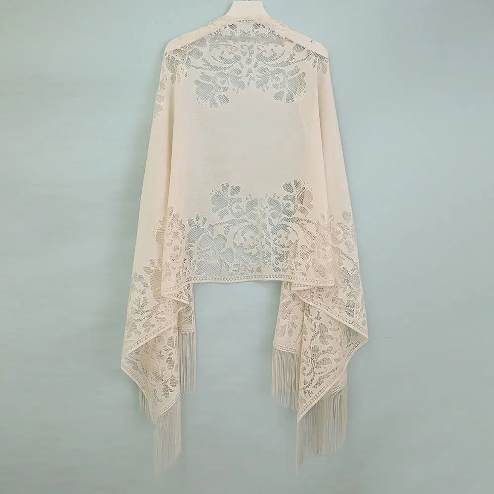 Vintage Tassel Patchwork V-Neck Cardigan – Women’s Shawl, Capelet, and Fringed Scarf