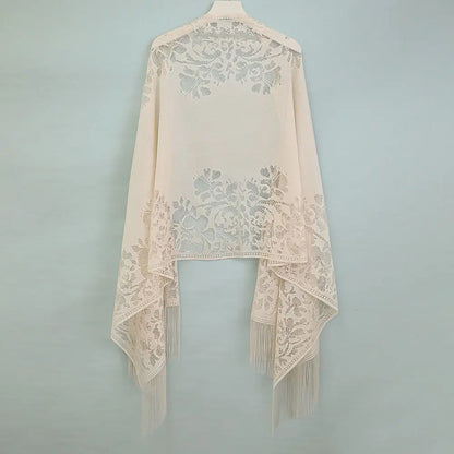 Vintage Tassel Patchwork V-Neck Cardigan – Women’s Shawl, Capelet, and Fringed Scarf