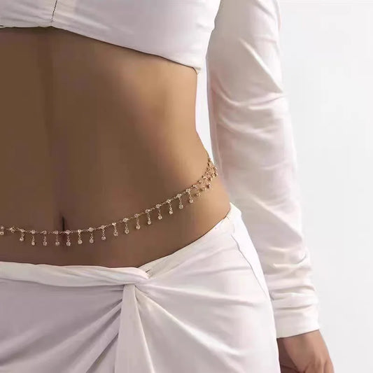 Double Layer Beaded Waist Chain – Minimalist Belly Belt Jewelry for Women