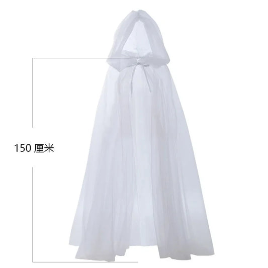 Women’s Mesh Gauze Poncho Cape – Elegant Hooded Costume for Halloween & Stage Performances