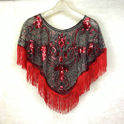 Vintage Sequin Fringe Capelet – Beaded Shawl Wrap for Women Party & Dinner
