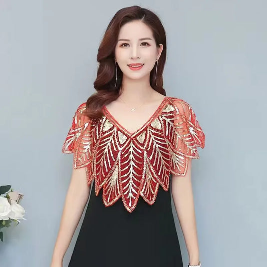 Beaded Sequin Capelet Shrug – Summer Hanfu-Style Gauze Shawl Jacket for Women