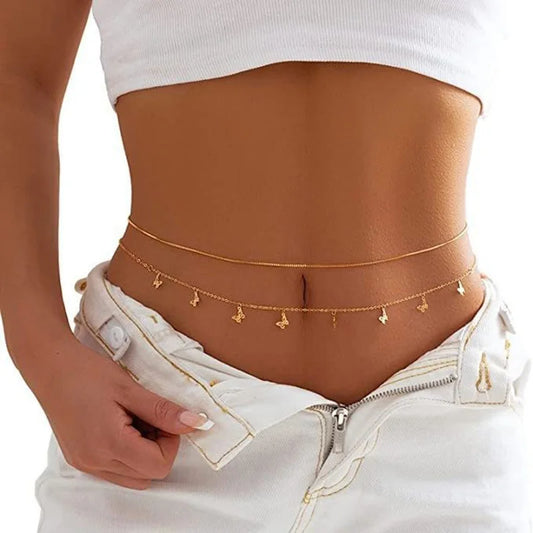 Double Layer Beaded Waist Chain – Minimalist Belly Belt Jewelry for Women