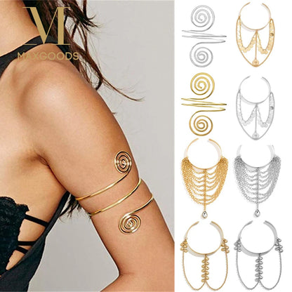 Boho Tassel Upper Arm Bracelet – Retro Geometric Metal Arm Cuff Jewelry