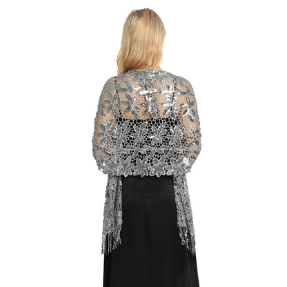 Elegant Sequin Glitter Evening Shawl – Bridal & Bridesmaid Wedding Wrap with Tassels