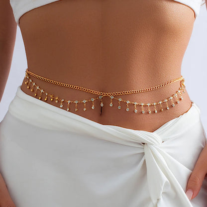 Rhinestone Star Tassel Belly Chain – Y2K Bikini & Rave Body Jewelry for Women