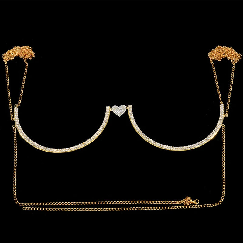 Heart Rhinestone Bra Chain – Sexy Bikini Halter Chest Jewelry for Women