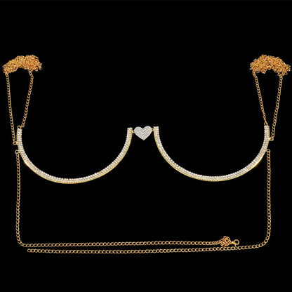 Heart Rhinestone Bra Chain – Sexy Bikini Halter Chest Jewelry for Women