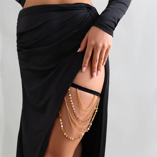 Boho Heart Tassel Thigh Chain – Sexy Multilayer Garter Belt for Women