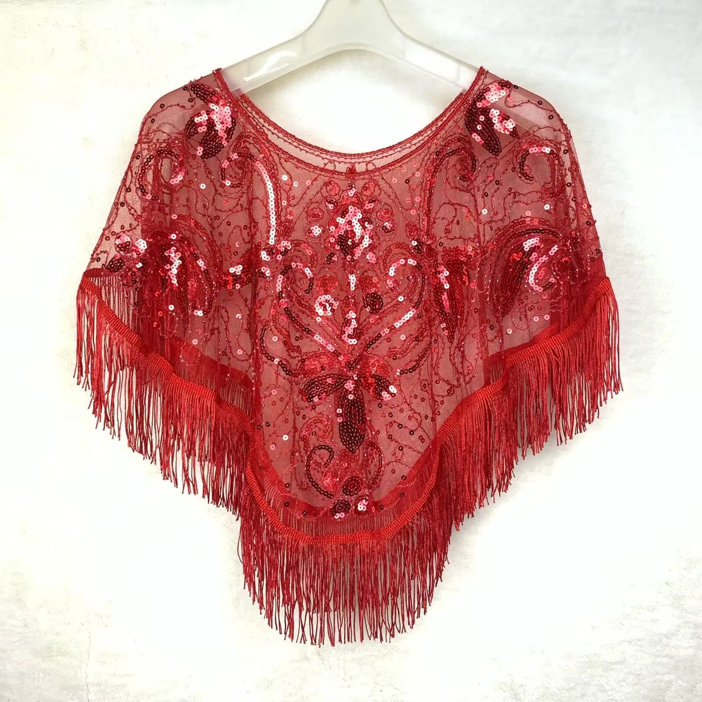 Vintage Sequin Fringe Capelet – Beaded Shawl Wrap for Women Party & Dinner