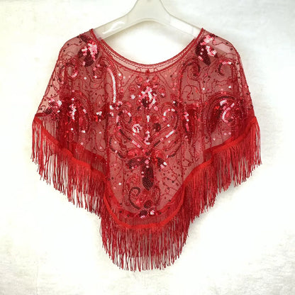 Vintage Sequin Fringe Capelet – Beaded Shawl Wrap for Women Party & Dinner
