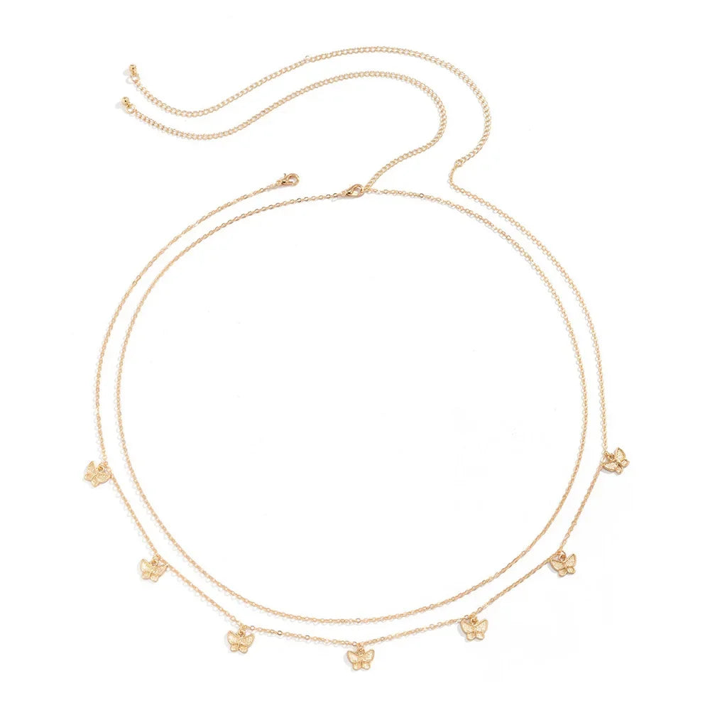 Butterfly Double Thin Waist Chain – Stainless Steel Belly Jewelry for Summer