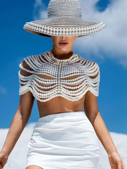 Boho Faux Pearl Shoulder Chain – Chic Summer Body Jewelry for Women