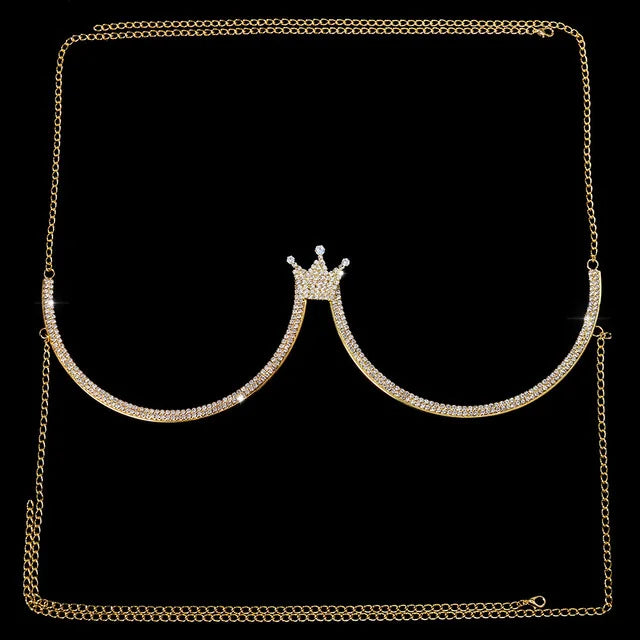 Heart Rhinestone Bra Chain – Sexy Bikini Halter Chest Jewelry for Women