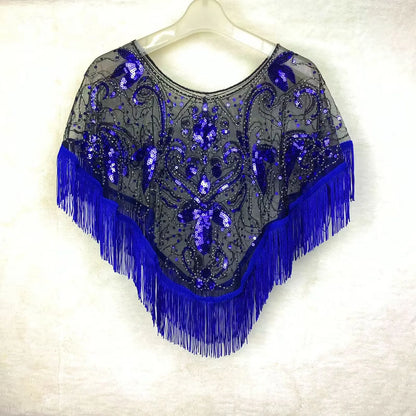 Vintage Sequin Fringe Capelet – Beaded Shawl Wrap for Women Party & Dinner