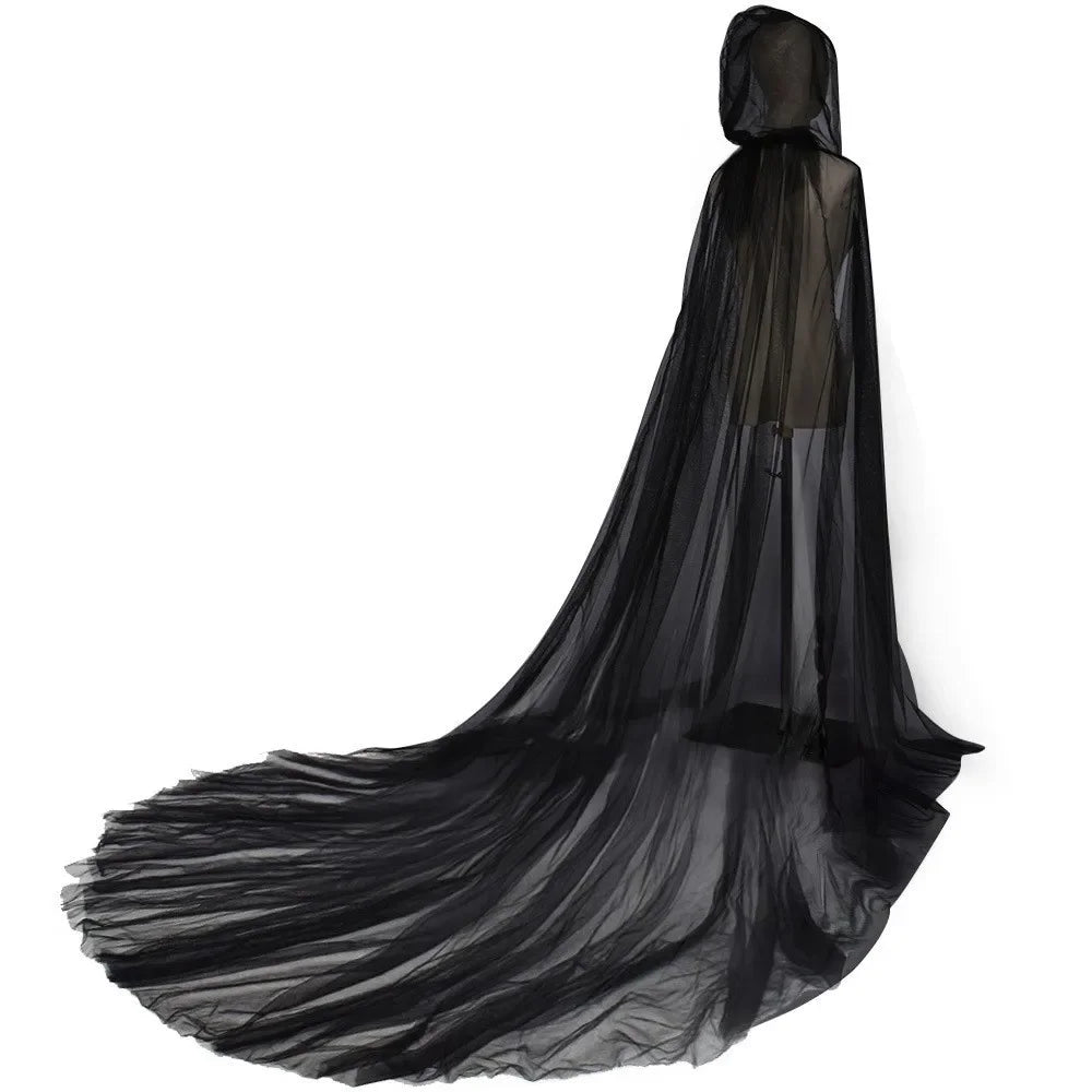 Women’s Mesh Gauze Poncho Cape – Elegant Hooded Costume for Halloween & Stage Performances