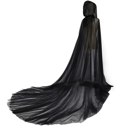 Women’s Mesh Gauze Poncho Cape – Elegant Hooded Costume for Halloween & Stage Performances