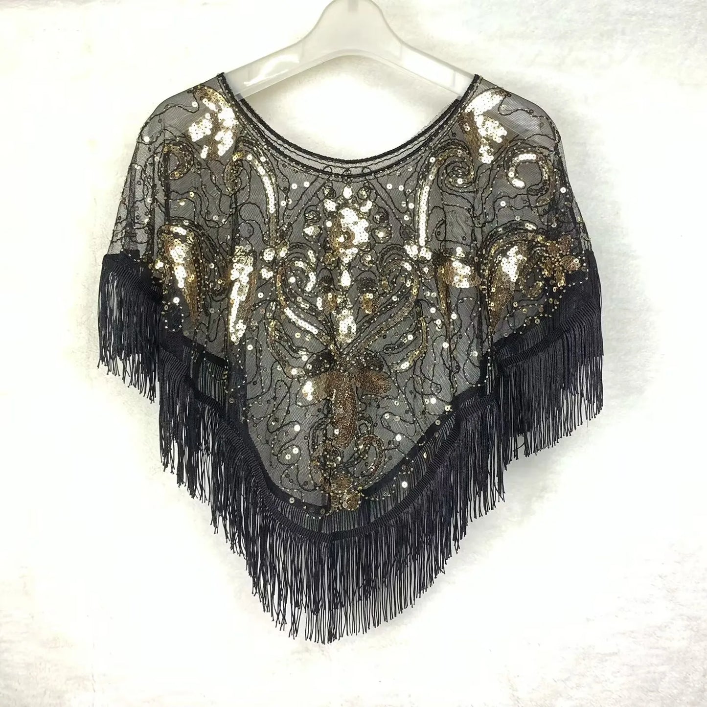 Vintage Sequin Fringe Capelet – Beaded Shawl Wrap for Women Party & Dinner