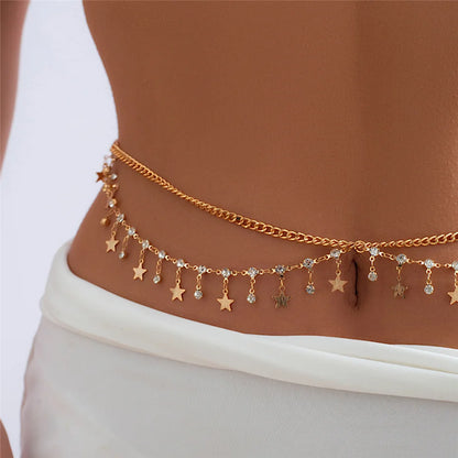 Y2K Rhinestone Star Belly Chain – Tassel Waist Jewelry for Women & Raves