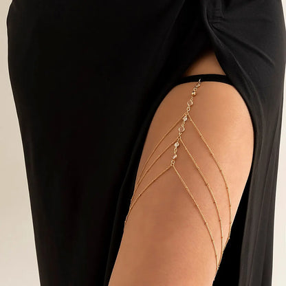 Boho Crystal Tassel Thigh Chain – Adjustable Elastic Leg Jewelry for Women