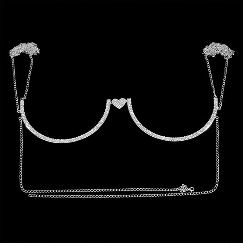Heart Rhinestone Bra Chain – Sexy Bikini Halter Chest Jewelry for Women