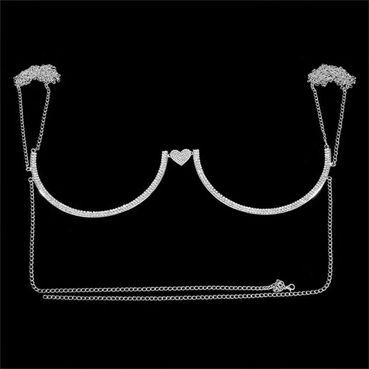 Heart Rhinestone Bra Chain – Sexy Bikini Halter Chest Jewelry for Women