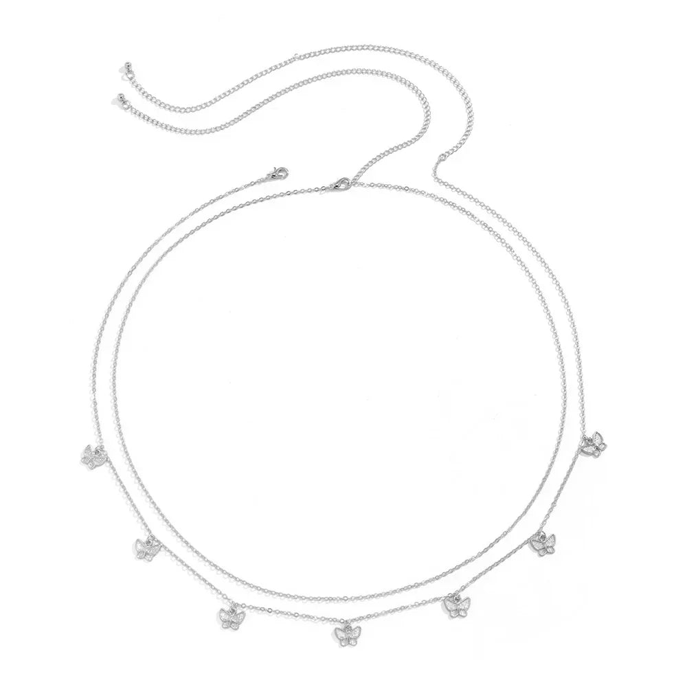 Butterfly Double Thin Waist Chain – Stainless Steel Belly Jewelry for Summer