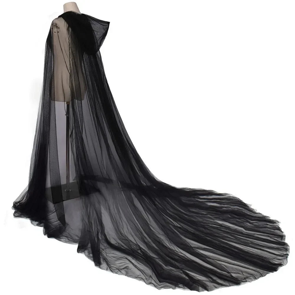 Women’s Mesh Gauze Poncho Cape – Elegant Hooded Costume for Halloween & Stage Performances
