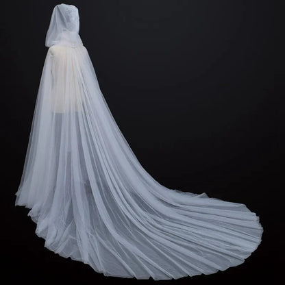 Women’s Mesh Gauze Poncho Cape – Elegant Hooded Costume for Halloween & Stage Performances