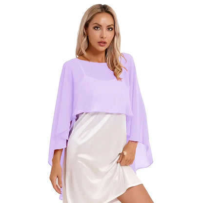 Elegant Women’s Chiffon Capes – Solid Color Dress Cover-Up & Bridal Shawl for Weddings