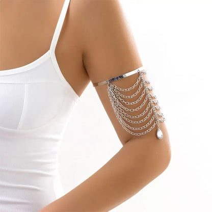 Boho Tassel Upper Arm Bracelet – Retro Geometric Metal Arm Cuff Jewelry
