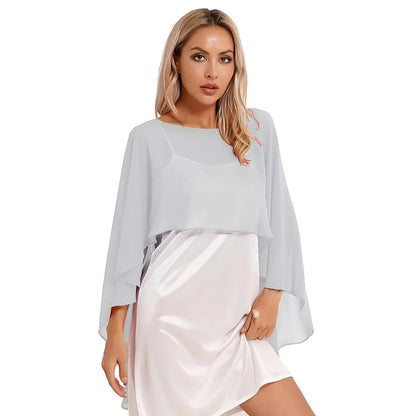 Elegant Women’s Chiffon Capes – Solid Color Dress Cover-Up & Bridal Shawl for Weddings