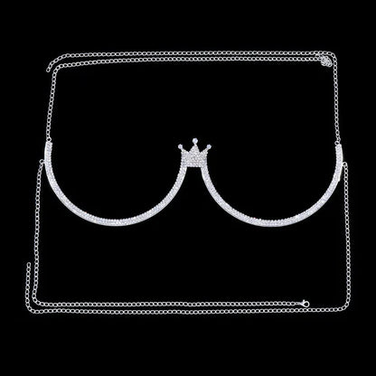 Heart Rhinestone Bra Chain – Sexy Bikini Halter Chest Jewelry for Women